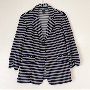 New Navy Blue and Gray Stripes Blazer